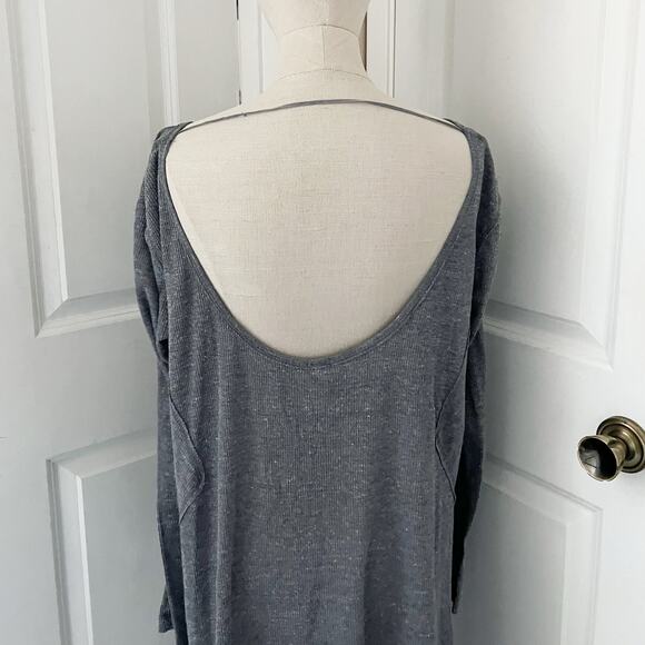 Free People Tunic Top Small Lightweight Waffle Long Sleeve Low Back Gray - Picture 3 of 12